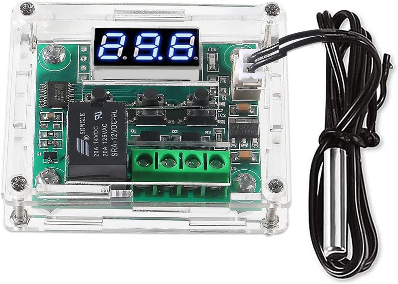AEDIKO W1209 DC 12V Digital Temperature Controller Board Blue Digital Display Thermostat -50-110°C Electronic Temperature Temp Control Module Switch with Waterproof Case (1-Pack) - Image 1
